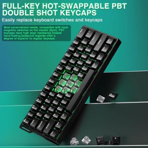 AULA WIN60 HE 60% RGB Mechanical Wired Gaming Keyboard Hall Effect Magnetic Switches For PC/Mac Black Graywood Magnetic Switch WIN60BW
