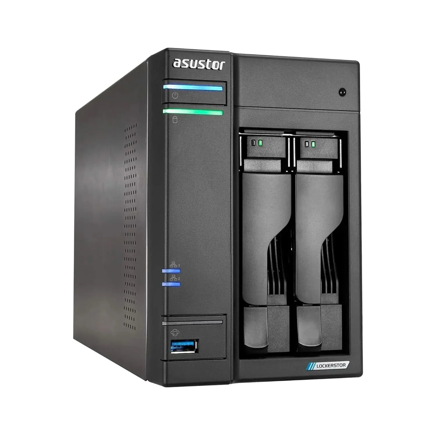 Asustor Lockerstor 2 Gen2 AS6702T - 2 Bay NAS, Intel Quad-Core 2.0 GHz CPU, 4X M.2 NVMe Slots (PCIe 3.0), Windows Dual 2.5GbE, 4GB DDR4 RAM, Network Attached Storage