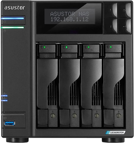 Asustor Lockerstor 4 Gen2 AS6704T - 4 Bay NAS, Quad-Core 2.0 GHz CPU, 4 M.2 NVMe Slots, Dual 2.5GbE, Upgradable to 10GbE, 4GB DDR4 RAM, Network Attached Storage