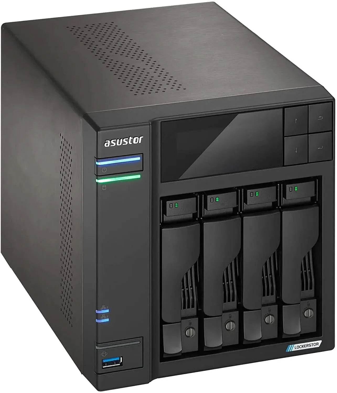 Asustor Lockerstor 4 Gen2 AS6704T - 4 Bay NAS, Quad-Core 2.0 GHz CPU, 4 M.2 NVMe Slots, Dual 2.5GbE, Upgradable to 10GbE, 4GB DDR4 RAM, Network Attached Storage