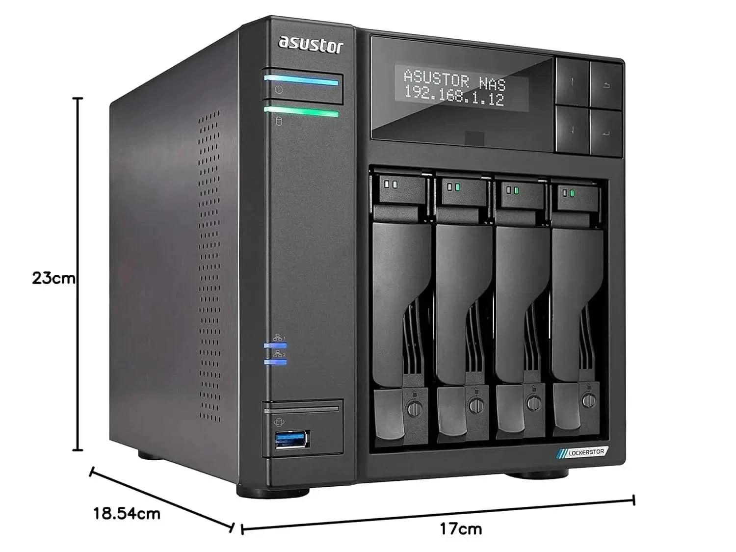 Asustor Lockerstor 4 Gen2 AS6704T - 4 Bay NAS, Quad-Core 2.0 GHz CPU, 4 M.2 NVMe Slots, Dual 2.5GbE, Upgradable to 10GbE, 4GB DDR4 RAM, Network Attached Storage