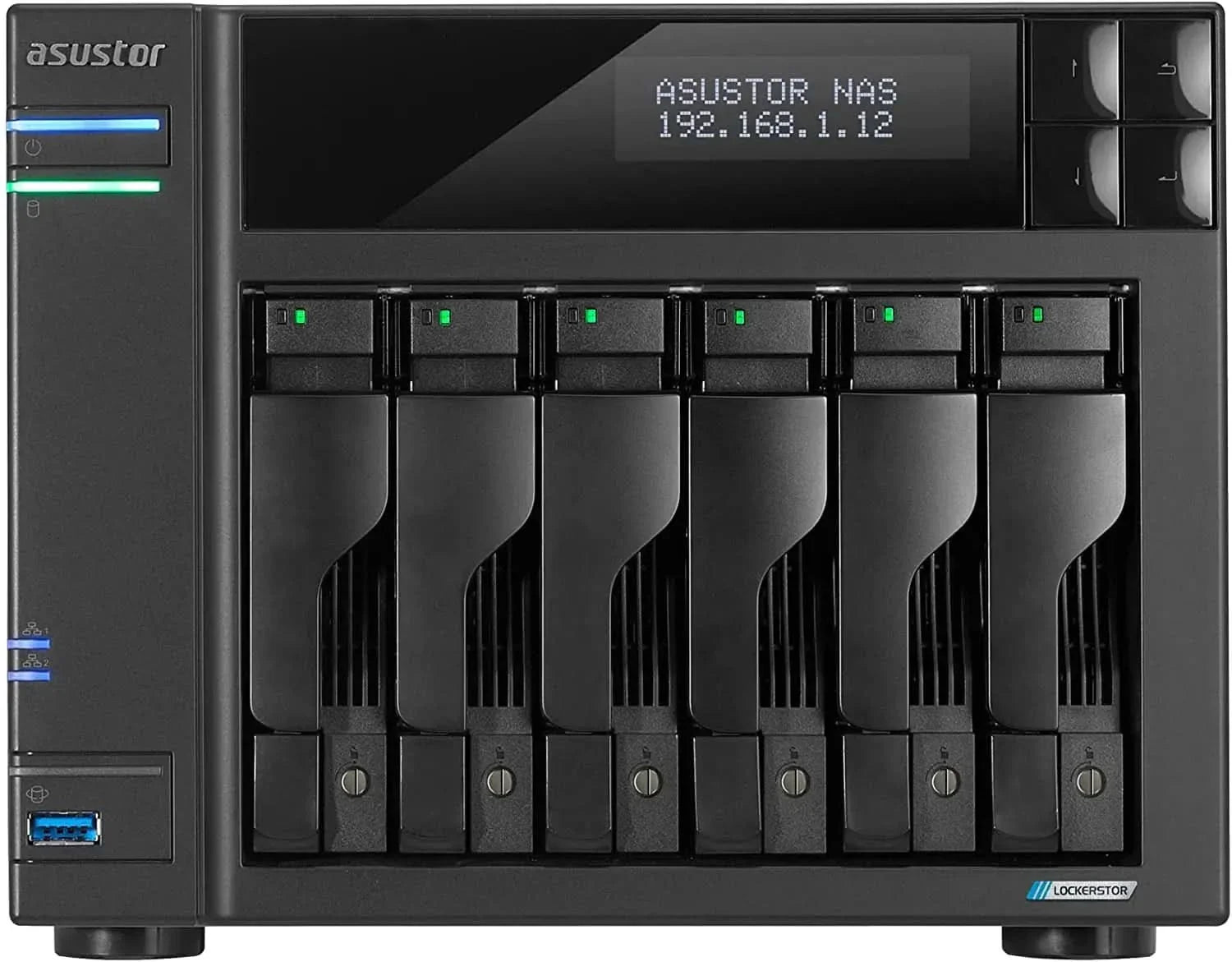 Asustor Lockerstor 6 Gen2 AS6706T - 6 Bay NAS, Quad-Core 2.0 GHz CPU, 4X M.2 NVMe Slots, Dual 2.5GbE, Upgradable to 10GbE, 8GB DDR4 RAM, Content Creation Network Attached Storage