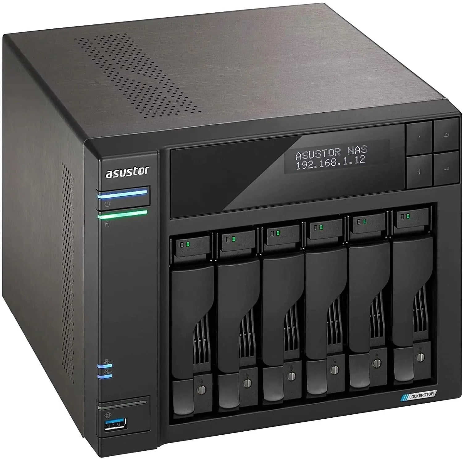 Asustor Lockerstor 6 Gen2 AS6706T - 6 Bay NAS, Quad-Core 2.0 GHz CPU, 4X M.2 NVMe Slots, Dual 2.5GbE, Upgradable to 10GbE, 8GB DDR4 RAM, Content Creation Network Attached Storage