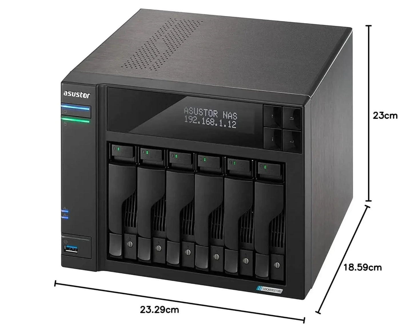 Asustor Lockerstor 6 Gen2 AS6706T - 6 Bay NAS, Quad-Core 2.0 GHz CPU, 4X M.2 NVMe Slots, Dual 2.5GbE, Upgradable to 10GbE, 8GB DDR4 RAM, Content Creation Network Attached Storage