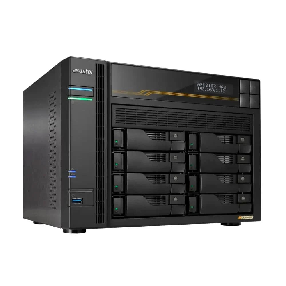 Asustor Lockerstor 8 Gen3 AS6808T 8 Bay NAS, AMD Ryzen Quad-Core 2.3 GHz, 16GB RAM ECC DDR5, 4 M.2 NVMe Slots, Dual 5GbE and Dual 10GbE Port, USB4 Type-C, Network Attached Storage