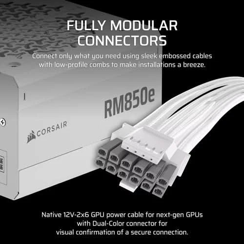 Corsair PSU. RMe Series RM850e - Fully Modular Low-Noise ATX Power Supply - White - CP-9020293-IN