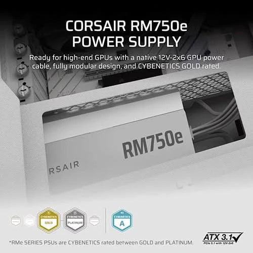 Corsair PSU RMe Series RM750e - Fully Modular Low-Noise ATX Power Supply - White -CP-9020292-IN