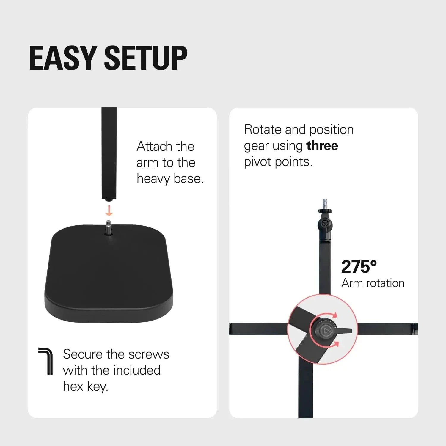 Elgato Wave Desk Stand - Adjustable Mounting Arm for Microphones, Works, HyperX, Rode, Fifine, Shure and More Mics, Compatible 1/4, 3/8 & 5/8 Thread, for Recording/Podcasting/Streaming
