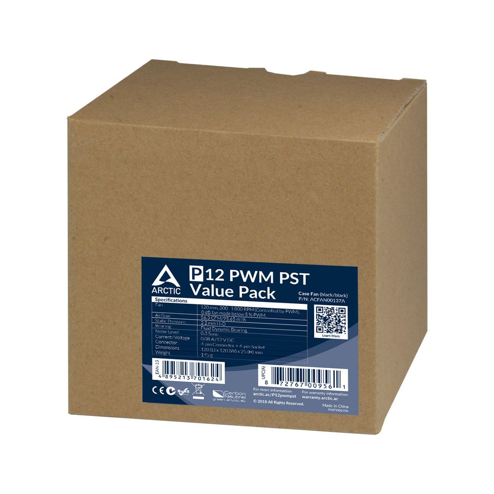 ARCTIC P12 PWM PST 120mm Cabinet Fan ( Black ) ( Five Pack )