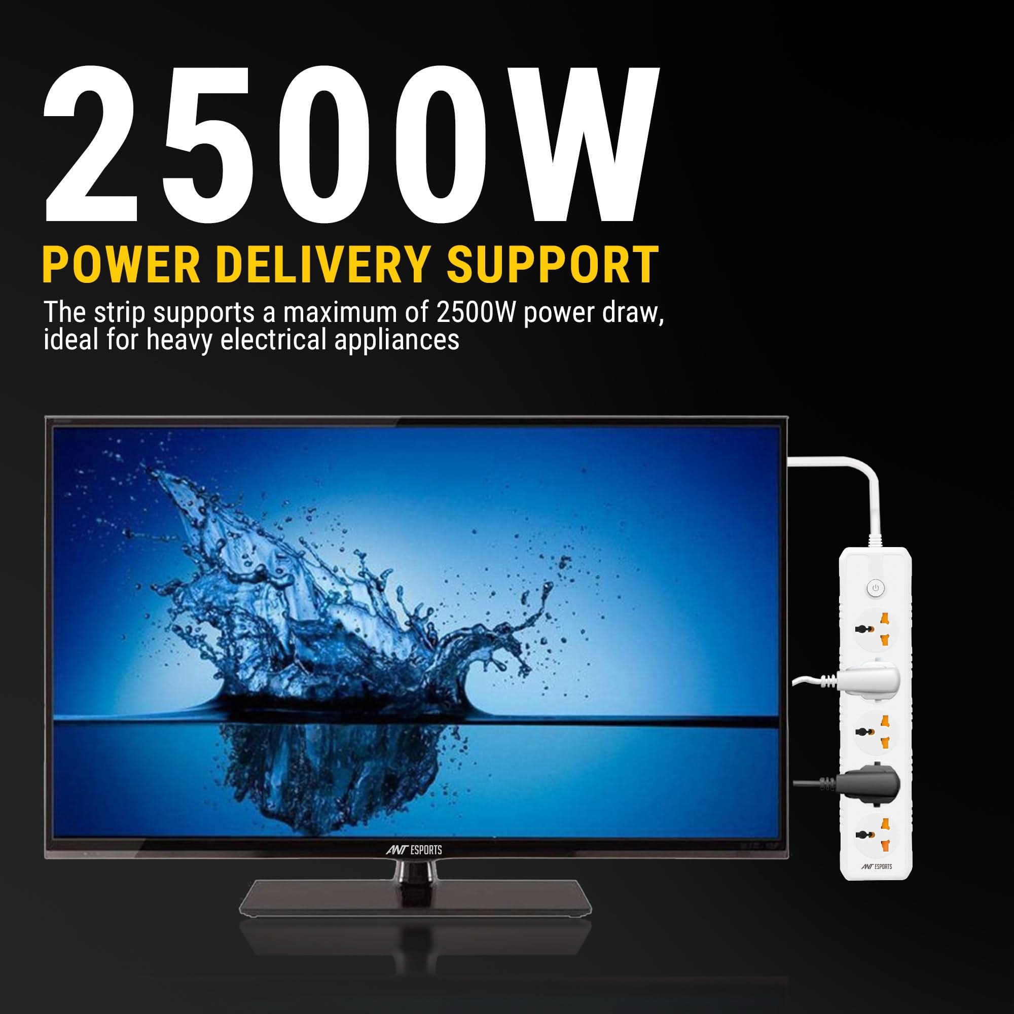 ANT ESPORTS PS500 UNIVERSAL POWER STRIP, WITH 5 UNIVERSAL SOCKETS, 3 METER CABLE
