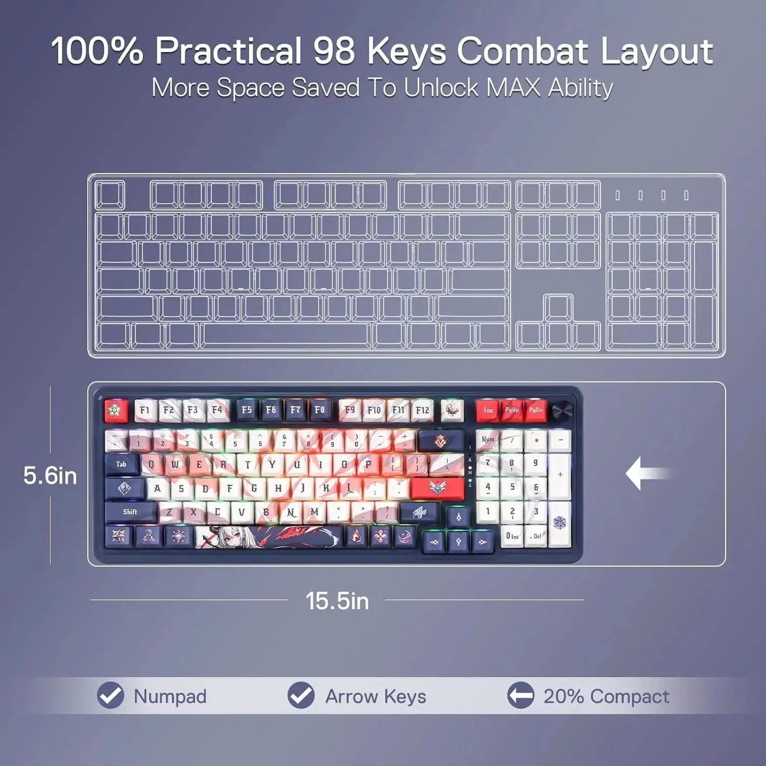 Redragon K686 PRO SE 98 Keys Wireless Gasket RGB Gaming Keyboard, 3-Mode Anime Mechanical Keyboard, Dedicated Knob Control & 5-Layer Noise Dampening, Custom Hi-Fi Linear Switch
