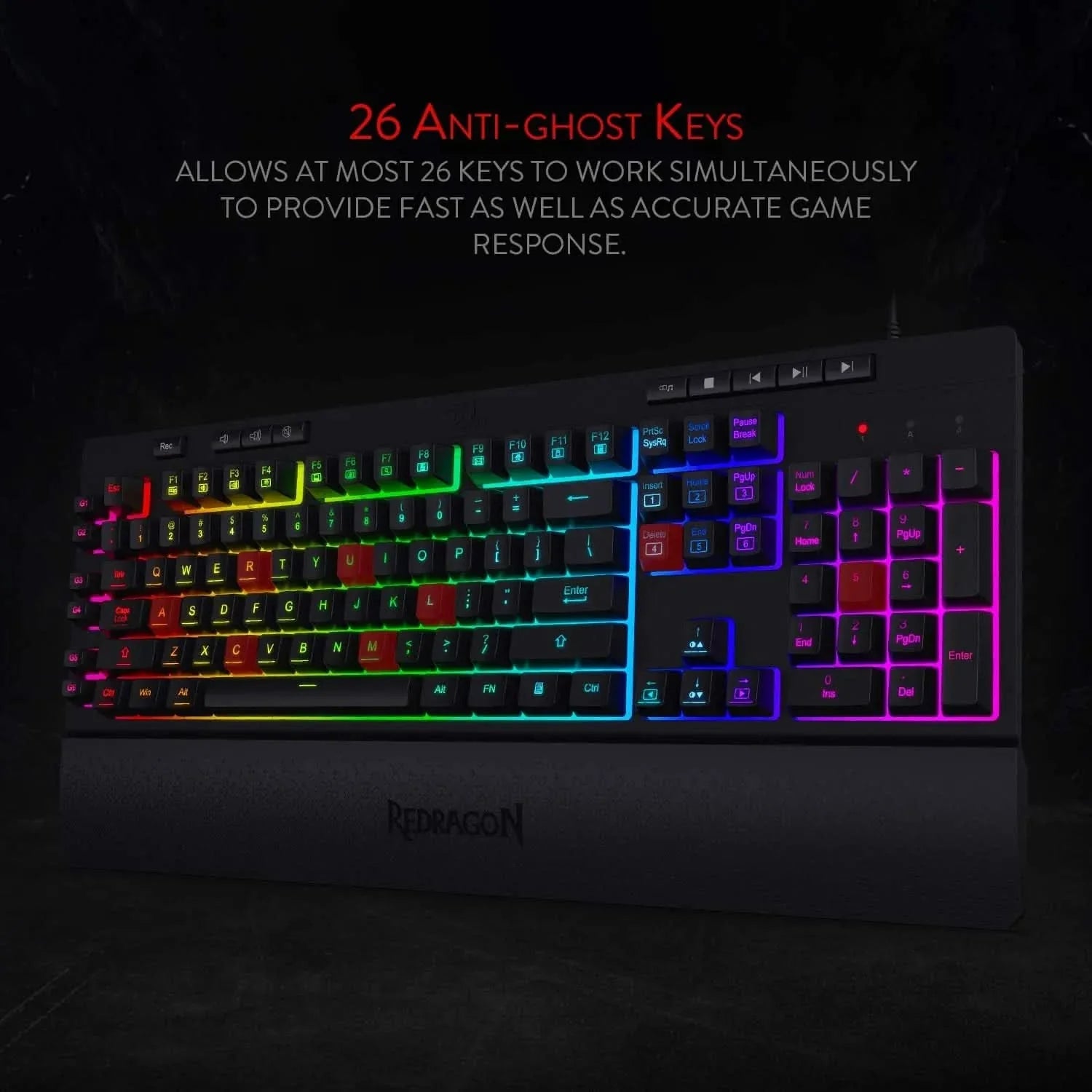 Redragon Shiva K512 RGB Backlit Membrane Wired Gaming Keyboard with Multimedia Keys, 6 Extra On-Board Macro Keys, Dedicated Media Control (Black)