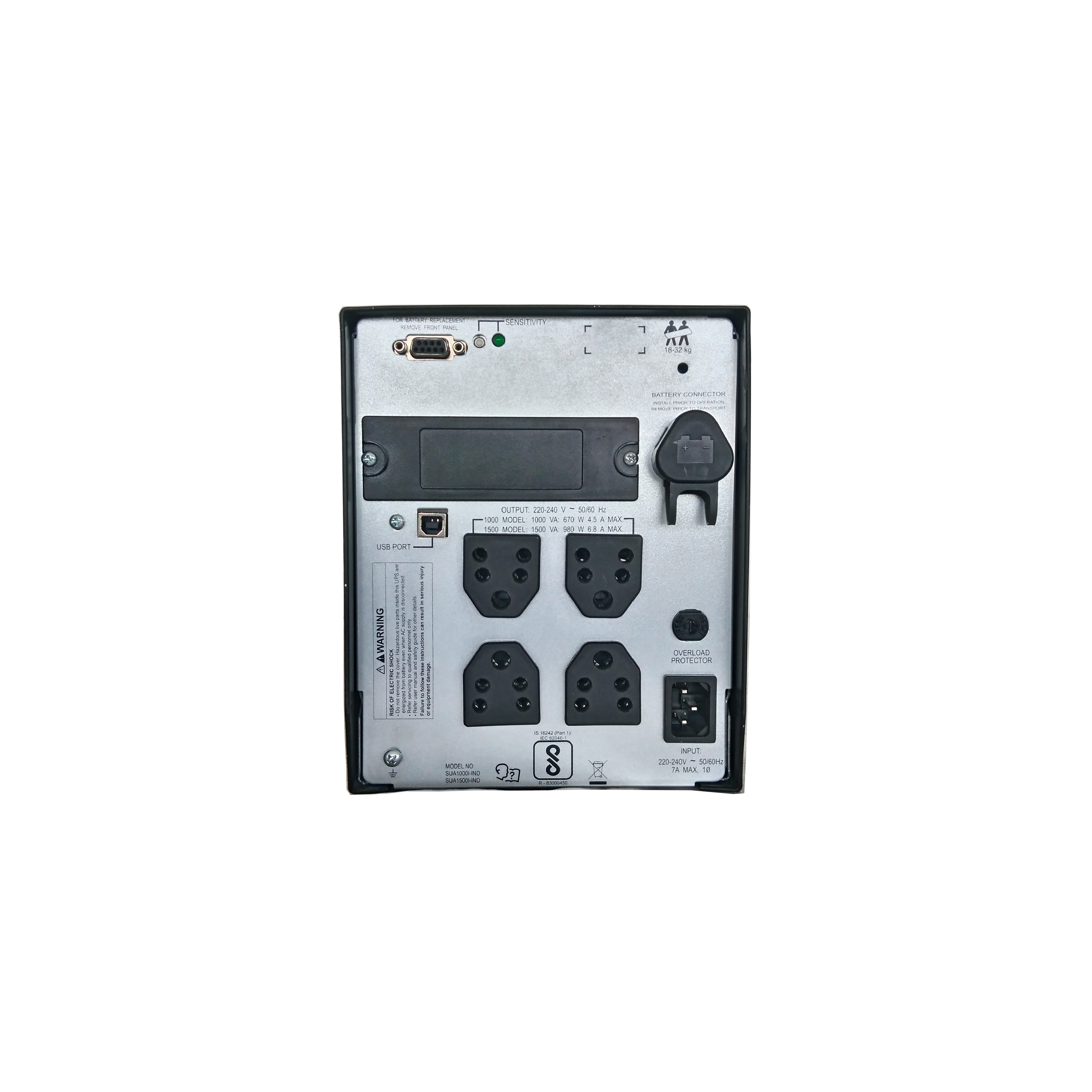 APC SMART-UPS SUA1000I-IND - 1000VA/ 670W | 230V | 4 INDIA 3-PIN 6A OUTLETS | RELIABLE POWER BACKUP FOR CRITICAL DEVICES | AUTOMATIC VOLTAGE REGULATION | VISUAL LED AND AUDIBLE ALARMS | USER REPLACABLE BATTERY | ENERGY EFFICIENT | 2 YEARS WARRANTY