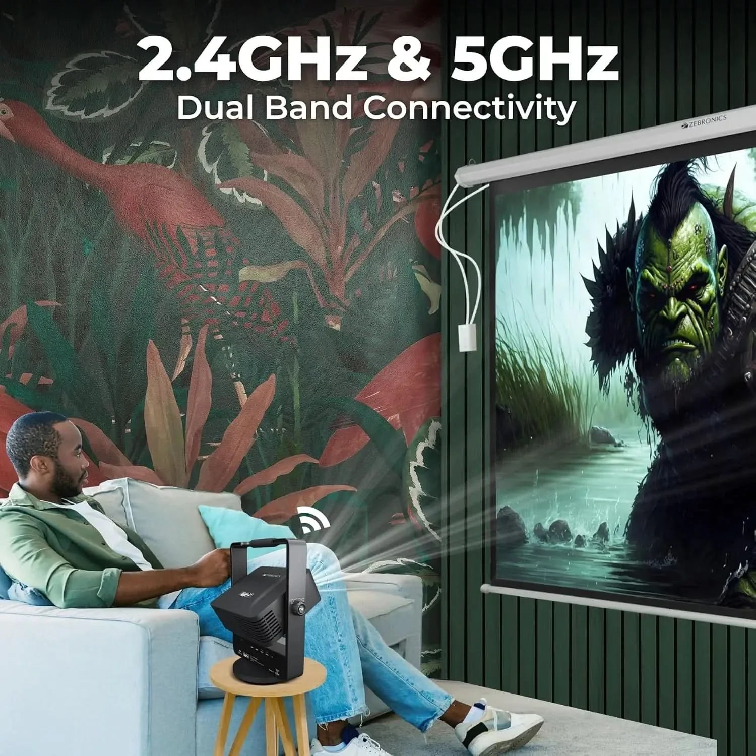 ZEBRONICS PIXAPLAY 29, Smart Projector, 14500 Lumens, Dolby Audio, 4K Support, 200 Inch Screen Size, Supports Bluetooth, HDMI, USB, WiFi, 1080p Native, Auto Focus, Keystone, APP Support, Miracas