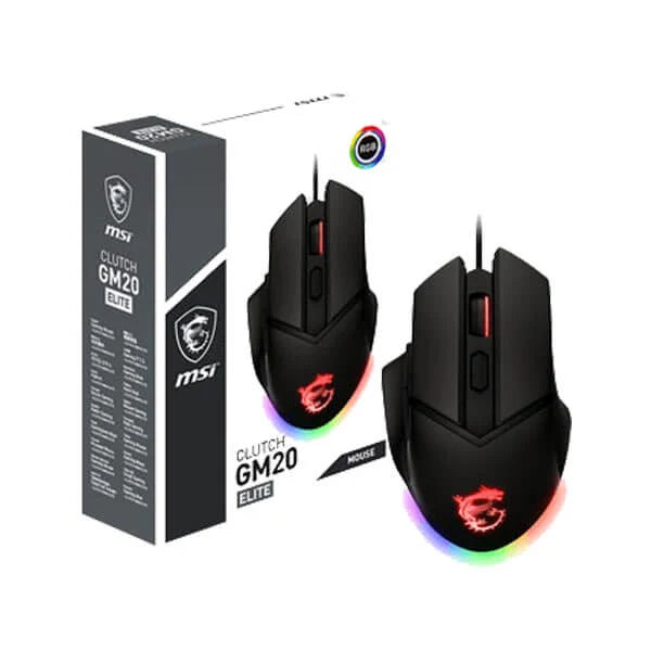 MSI Clutch GM20 Elite Wired Ergonomic Gaming Mouse ( CLUTCH-GM20-ELITE ) ( 6400DPI / 6 Macro Button ) ( Black )