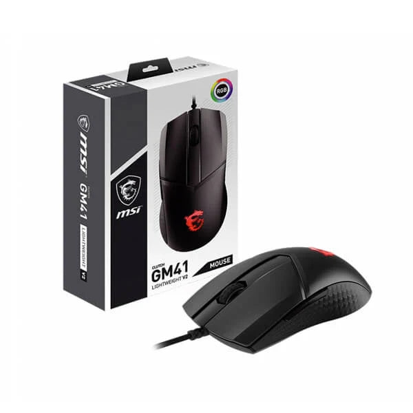 MSI Clutch GM41 Lightweight V2 Wired Ambidextrous Gaming Mouse ( CLUTCH-GM41-LIGHTWEIGHT-V2 ) ( 6400DPI / 6 Macro Button ) ( Black )