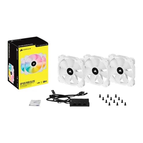 CORSAIR ICUE SP120 120mm RGB With Lighting Node Core Elite Cabinet Fan (White) (Triple Pack)