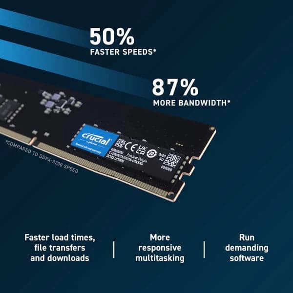 CRUCIAL 16GB ( 16GBx1 ) 4800MHz DDR5 RAM ( CL40 )