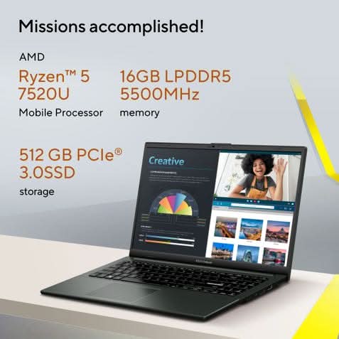 ASUS Vivobook Go 15, Student Laptop, AMD Ryzen 5 7520U (16GB/512GB/AMD Radeon Graphics/39.62 cms (15.6) FHD/Windows 11 Home/Office Home 2024 + M365 Basic (1 Year Validity) E1504FA-BQ2341WS