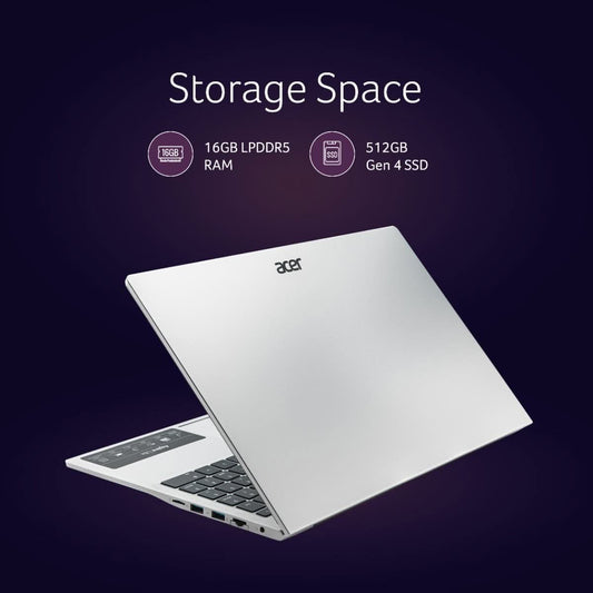 Acer Aspire Lite, Intel Core 5 processor 210H , 16 GB RAM, 512GB SSD, Full HD IPS, 15.6"/39.62 cm, Windows 11 Home, MS Office, Pure Silver, 1.70 kg, AL15-52H, Backlit keyboard, Thin and Light Laptop