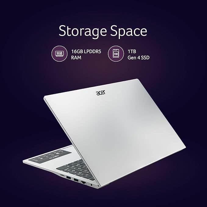 Acer Aspire Lite, 13th Gen, Intel Core i7-13620H Processor, 16 GB RAM, 1 TB SSD, Full HD IPS, 15.6"/39.62 cm, Windows 11 Home, MSO, Pure Silver, 1.70 kg, AL15-52H, Backlit keyboard, Thin and Light Laptop UN.347SI.00W