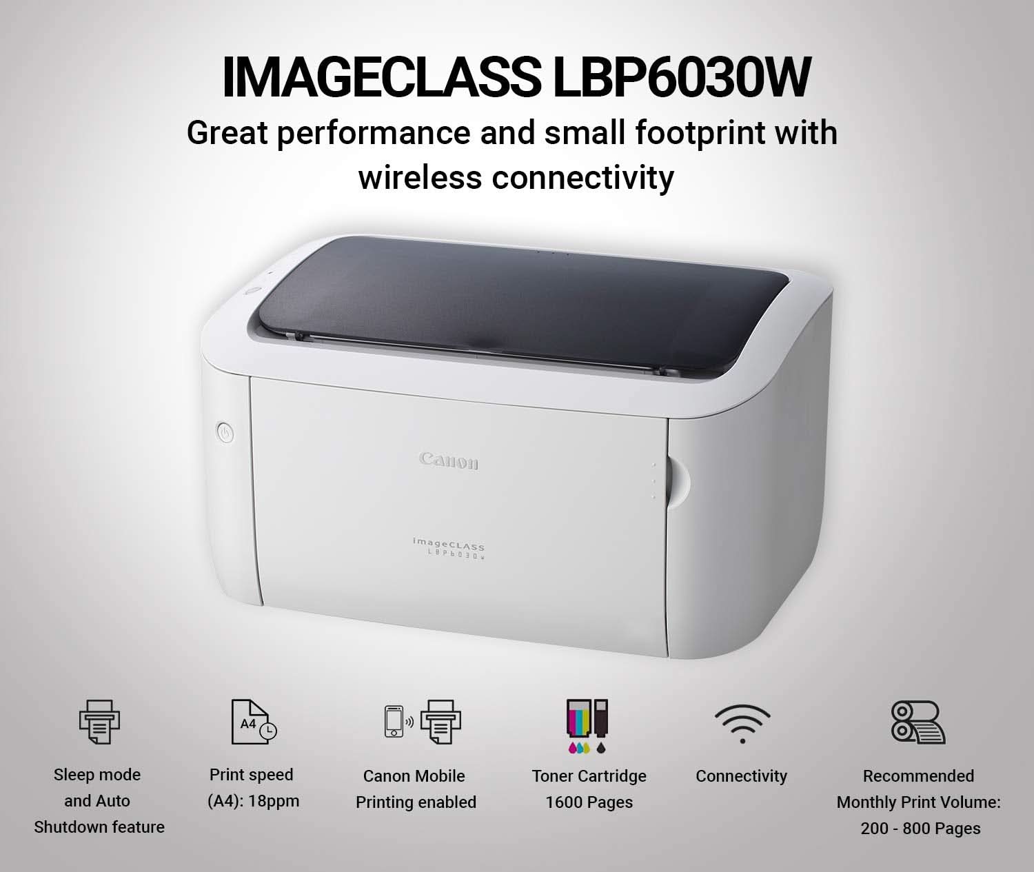 CANON IMAGE CLASS LBP6030W SINGLE-FUNCTION LASER MONOCHROME PRINTER WHITE