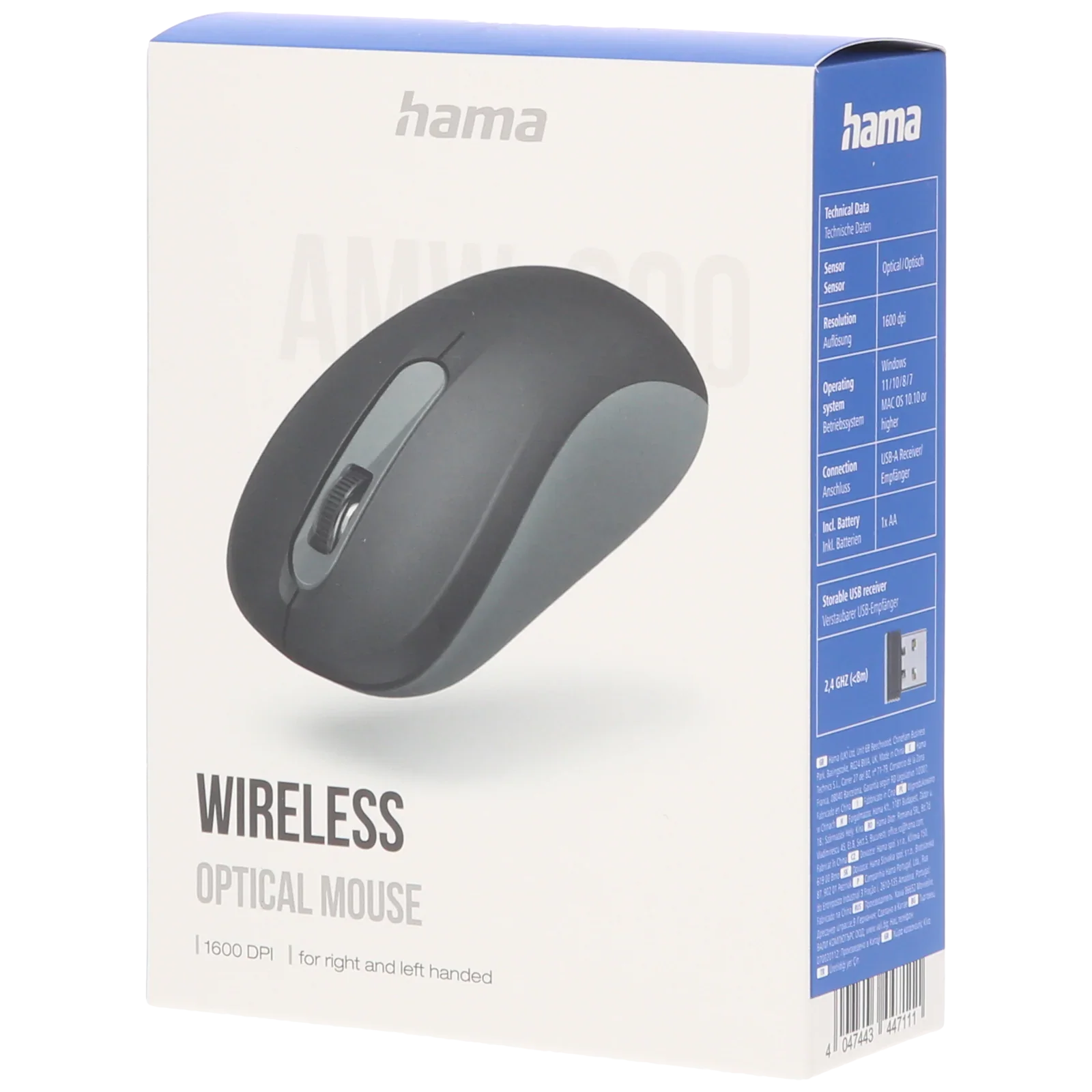 HAMA 182620 MW 300 Wireless + Bluetooth Ambidextrous Gaming Mouse ( 1600DPI / 4 Macro Buttons ) ( Black )