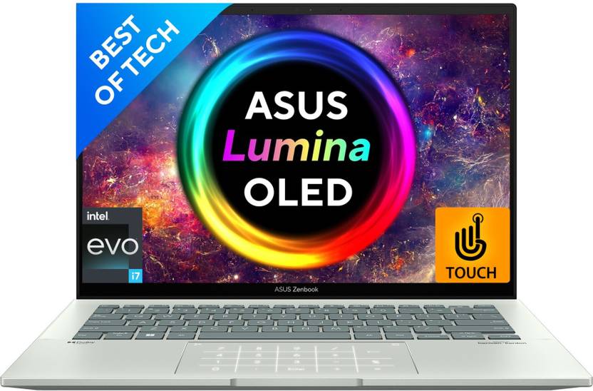 ASUS ZENBOOK 14 OLED TOUCH INTEL EVO P-SERIES INTEL CORE I7 12TH GEN 1260P - (16 GB/512 GB SSD/WINDOWS 11 HOME) UX3402ZA-KN732WS THIN AND LIGHT LAPTOP (14 INCH, AQUA CELADON, 1.39 KG, WITH MS OFFICE)