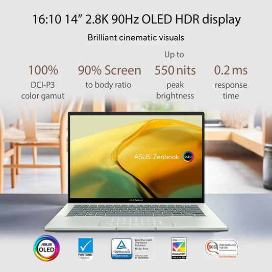 ASUS ZENBOOK 14 OLED INTEL EVO P-SERIES INTEL CORE I7 12TH GEN - (16 GB/512 GB SSD/WINDOWS 11 HOME) UX3402ZA-KM732WS LAPTOP (14 INCH, AQUA CELADON, WITH MS OFFICE)