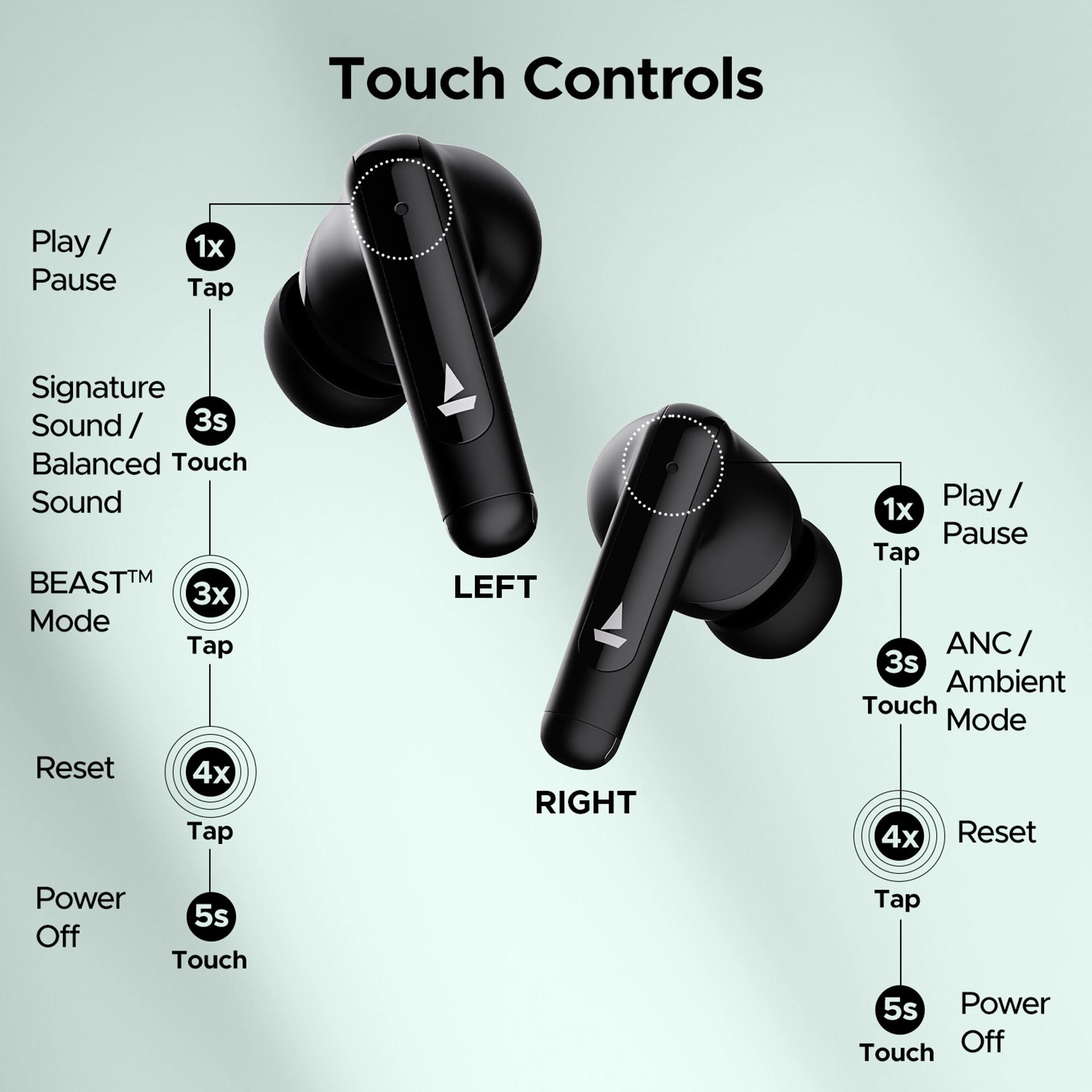 Boat Airdopes 161 ANC Active Noise Cancellation Bluetooth Earbuds (Black)