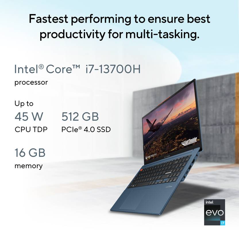 ASUS VIVOBOOK S 15 OLED INTEL EVO H-SERIES INTEL CORE I7 13TH GEN 13700H - (16 GB/512 GB SSD/WINDOWS 11 HOME) S5504VA-MA741WS THIN AND LIGHT LAPTOP (15.6 INCH, SOLAR BLUE, 1.70 KG, WITH MS OFFICE)
