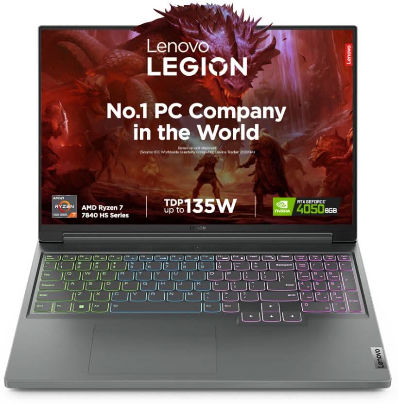 LENOVO LEGION SLIM 5 AI POWERED AMD RYZEN 7 OCTA CORE 7840HS - (16 GB/512 GB SSD/WINDOWS 11 HOME/6 GB GRAPHICS/NVIDIA GEFORCE RTX 4050) 16APH8 GAMING LAPTOP (16 INCH, STORM GREY, 2.4 KG, WITH MS OFFICE)