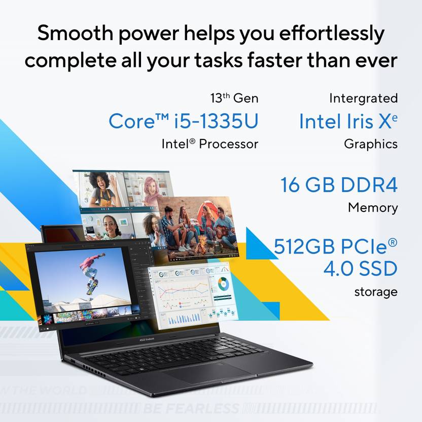 ASUS VIVOBOOK 15 OLED INTEL CORE I5 13TH GEN 1335U - (16 GB/512 GB SSD/WINDOWS 11 HOME) X1505VAU-LK543WS THIN AND LIGHT LAPTOP (15.6 INCH, INDIE BLACK, 1.70 KG, WITH MS OFFICE)