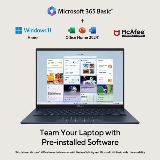 ASUS ZENBOOK 14 OLED (2025) WITH OFFICE 2024 + M365 BASIC*, AI PC INTEL CORE ULTRA 7 255H - (32 GB/1 TB SSD/WINDOWS 11 HOME) UX3405CA-PZ163WS THIN AND LIGHT LAPTOP (14 INCH, PONDER BLUE, 1.28 KG, WITH MS OFFICE)