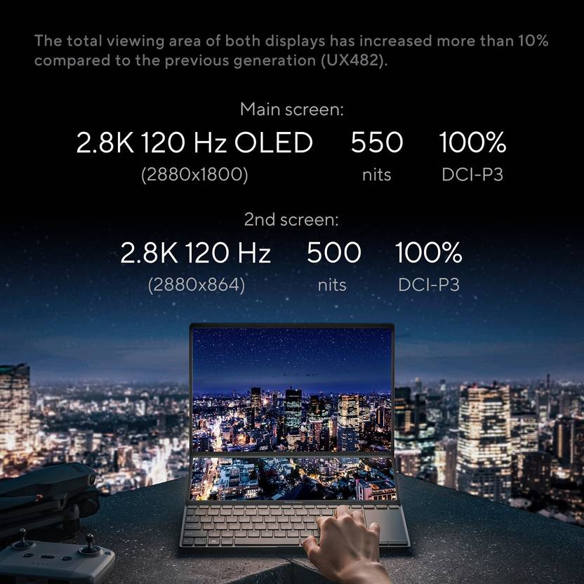 ASUS ZENBOOK PRO 14 DUO OLED FOR CREATOR, INTEL H-SERIES INTEL CORE I5 13TH GEN 13500H - (16 GB/1 TB SSD/WINDOWS 11 HOME/6 GB GRAPHICS/NVIDIA GEFORCE RTX 4050/120 HZ/65 TGP) UX8402VU-MZ551WS GAMING LAPTOP (14.5 INCH, TECH BLACK, 1.75 KG, WITH MS OFFICE)