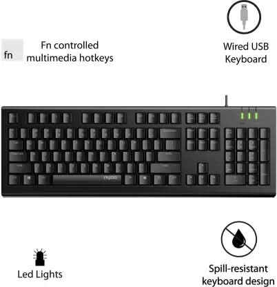 RAPOO NK1800 SPILL RESISTANCE WIRED USB KEYBOARD