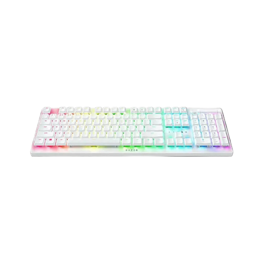 RAZER DeathStalker V2 Pro RGB Full Size Wireless + Bluetooth Low Profile Gaming Keyboard (White) (Clicky Optical Purple Switch)