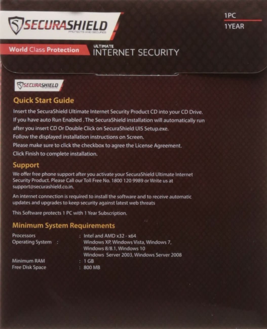 SECURASHIELD ULTIMATE INTERNET SECURITY 1 USER 1 YEAR EMAIL DELIVERY IN 2HRS