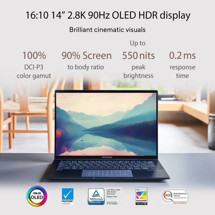 ASUS ZENBOOK 14 OLED INTEL EVO P SERIES INTEL CORE I5 12TH GEN 1240P - (16 GB/512 GB SSD/WINDOWS 11 HOME) UX3402ZA-KM531WS THIN AND LIGHT LAPTOP (14 INCH, PONDER BLUE, 1.39 KG, WITH MS OFFICE)