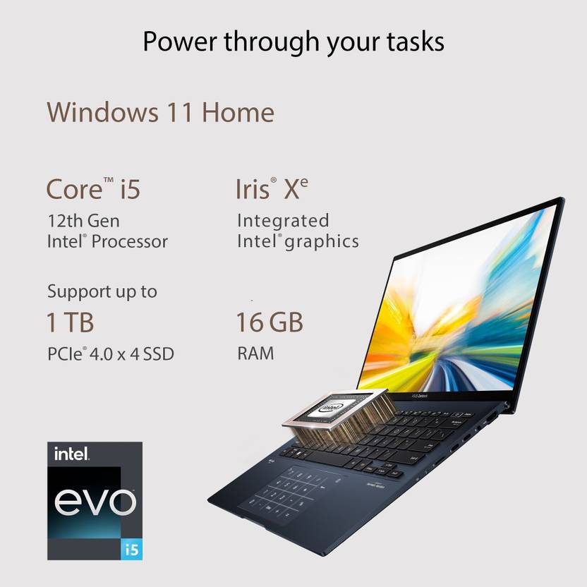 ASUS ZENBOOK 14 OLED INTEL EVO P SERIES INTEL CORE I5 12TH GEN 1240P - (16 GB/512 GB SSD/WINDOWS 11 HOME) UX3402ZA-KM531WS THIN AND LIGHT LAPTOP (14 INCH, PONDER BLUE, 1.39 KG, WITH MS OFFICE)