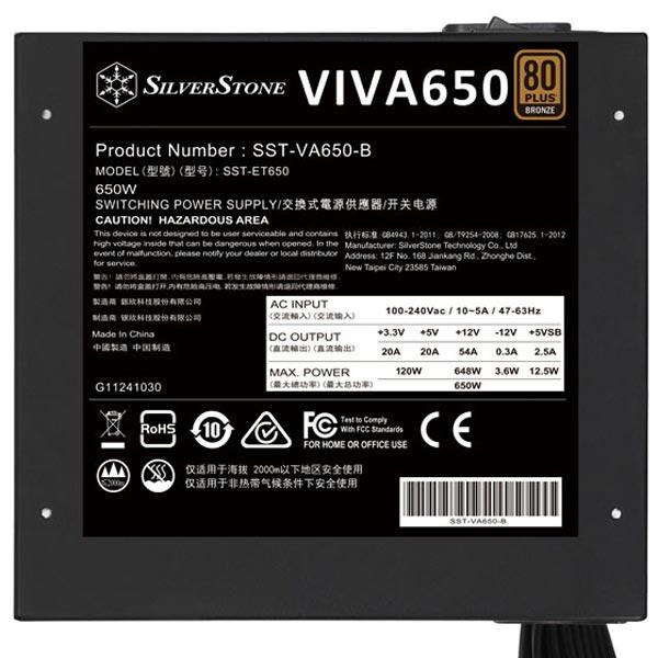 SILVERSTONE VIVA 650W 80+ Bronze Non Modular ATX 2.0 Power Supply