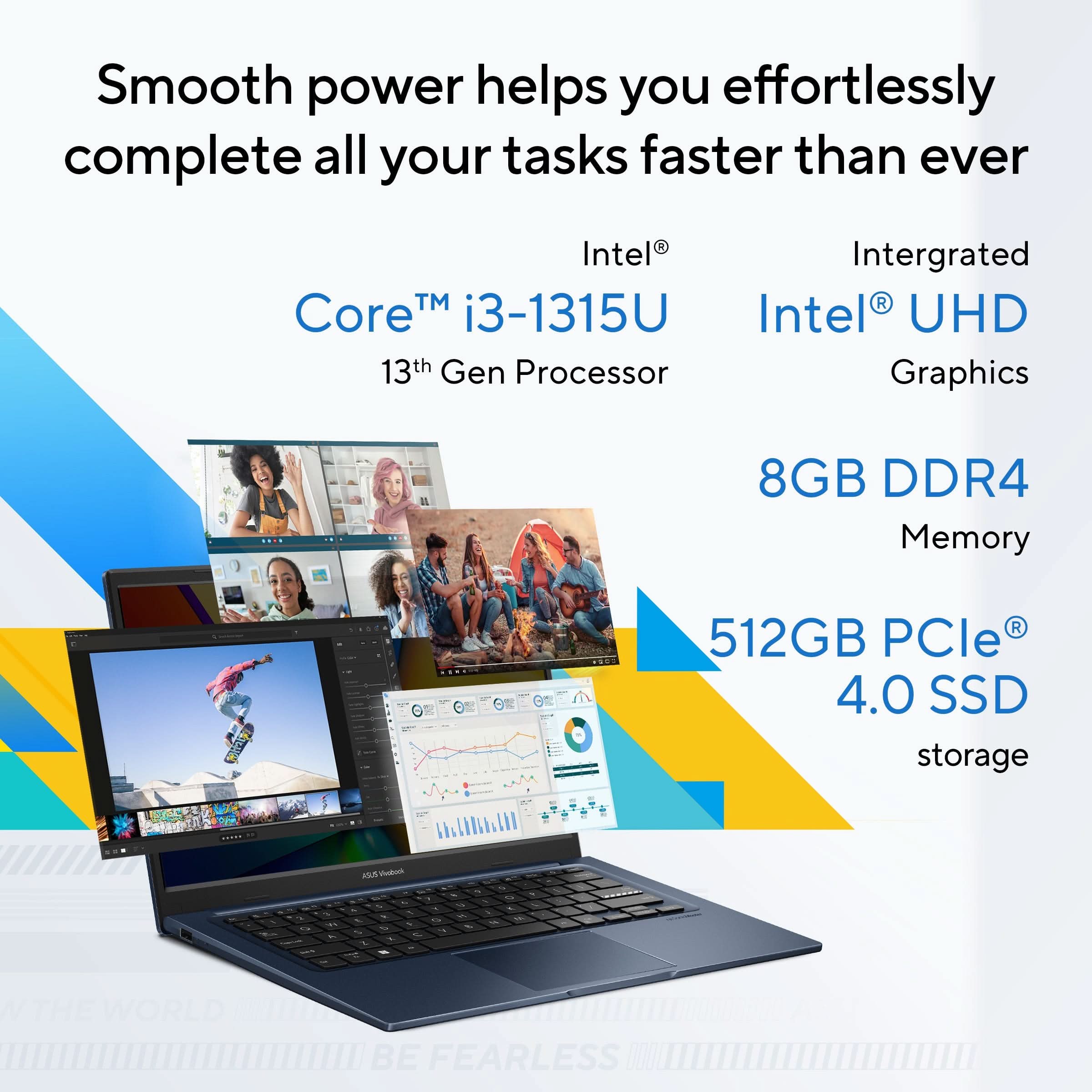 ASUS Vivobook 14, Light Weight Laptop, Intel Core i3-1315U (8GB/512GB/Intel UHD Graphics/35.56 cms (14) FHD/Windows 11 Home/Office Home 2024 + M365 Basic (1 Year Validity) X1404VA-EB322WS