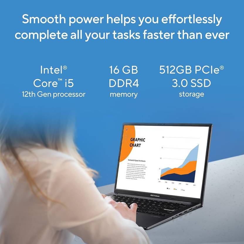 ASUS VIVOBOOK 14 OLED INTEL CORE I5 12TH GEN 1235U - (16 GB/512 GB SSD/WINDOWS 11 HOME) X1405ZA-KM511WS THIN AND LIGHT LAPTOP (14 INCH, INDIE BLACK, 1.5 KG, WITH MS OFFICE)