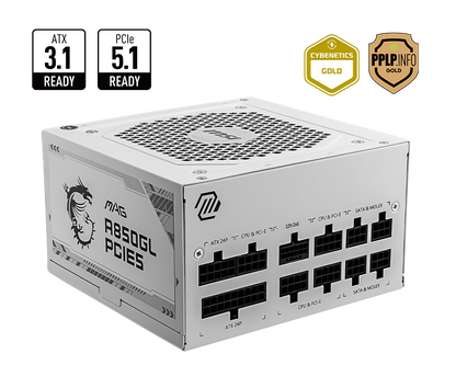 MSI MAG A850GL PCIE5 ATX 3.1 GOLD FULLY MODULAR SMPS WHITE