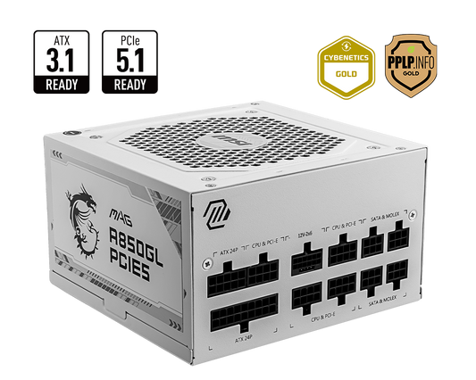 MSI MAG A850GL PCIE5 ATX 3.1 GOLD FULLY MODULAR SMPS WHITE