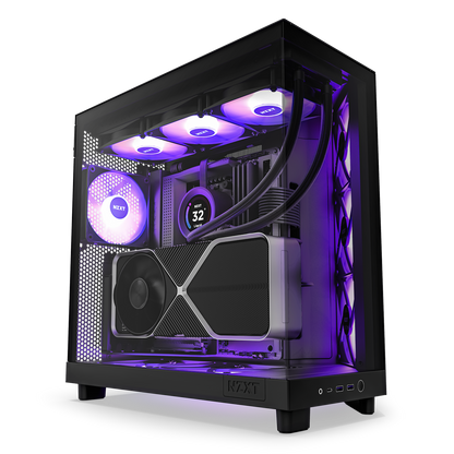 NZXT CHASSIS H6 FLOW RGB (2023) COMPACT DUAL-CHAMBER ATX CASE WITH RGB FANS - ALL BLACK -CC-H61FB-R1