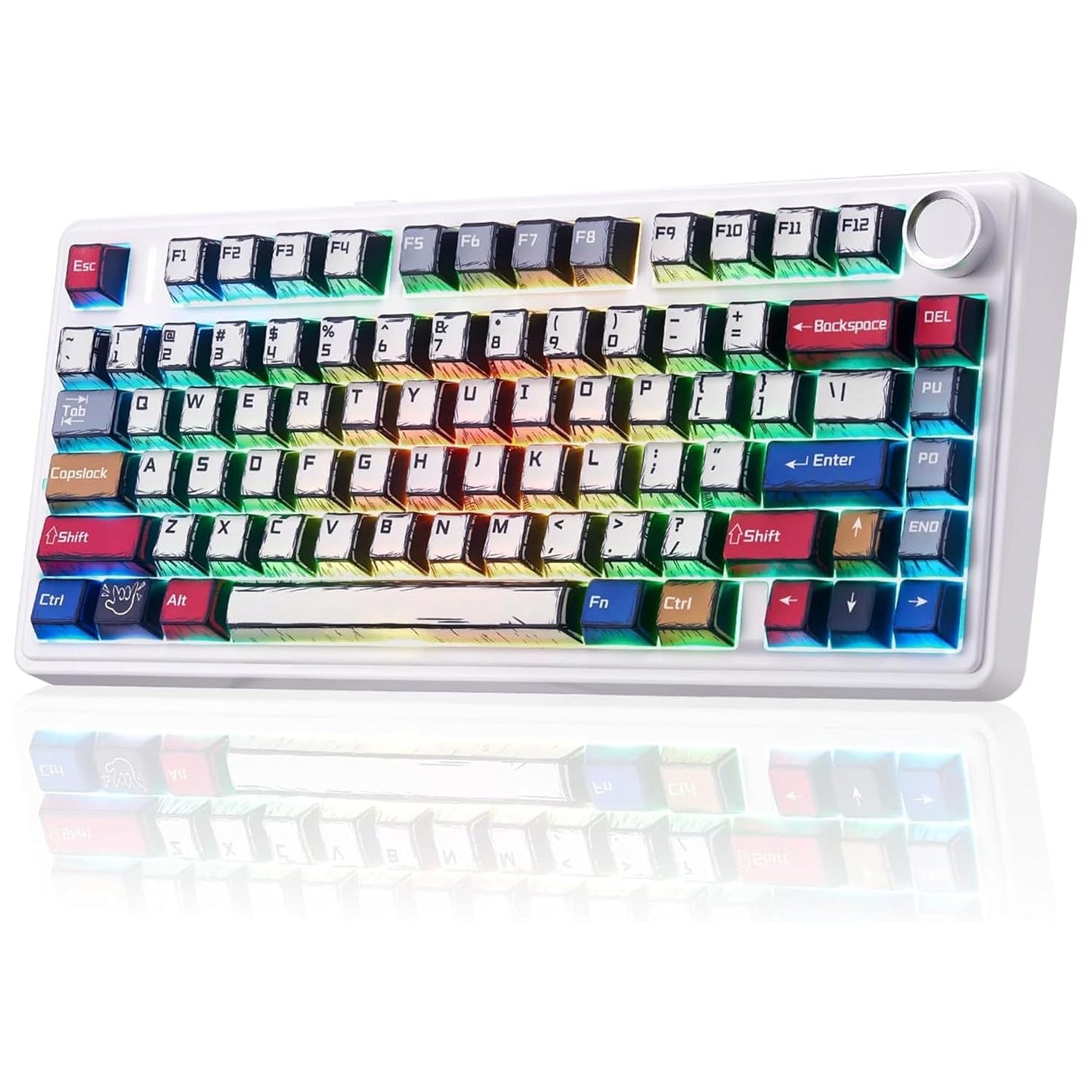 AULA F75 75% WIRELESS RGB BACKLIT TRI-MODE GAMING MECHANICAL KEYBOARD WITH KNOB | 80 KEYS COMPACT KEYBOARD, PRE-LUBED GASKET HOT-SWAPPABLE | BLUETOOTH/2.4GHZ/TYPE-C | COMIC KEYCAP - REAPER SWITCHES