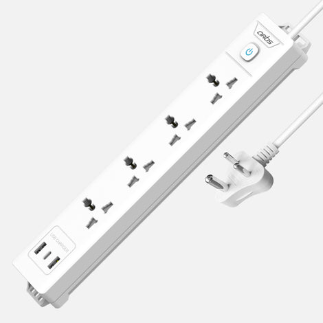 AR-4SS-USB 4 Universal Sockets with 2 USB-A & USB-C Port single switch surge protector (White, 2 m)