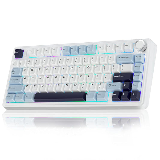 AULA F75 75% WIRELESS MECHANICAL KEYBOARD | HOT SWAPPABLE | PRE-LUBED LINEAR SWITCHES | RGB BACKLIT | 2.4GHZ/TYPE-C/BLUETOOTH GAMING KEYBOARD (ICE BLUE, ICE VEIN SWITCH)