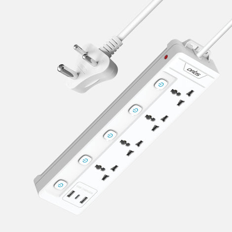 4MS-USBC 4 Universal Multi Switch Sockets with 2 USB-A & USB-C Port Surge protector (White, 2 m)